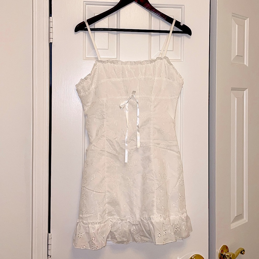 white eyelet babydoll mini dress